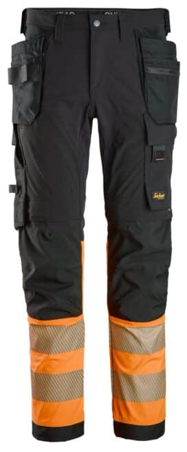 High-Vis, Arbeidsbukse med fireveisstretch og hylsterlommer, Klasse 1